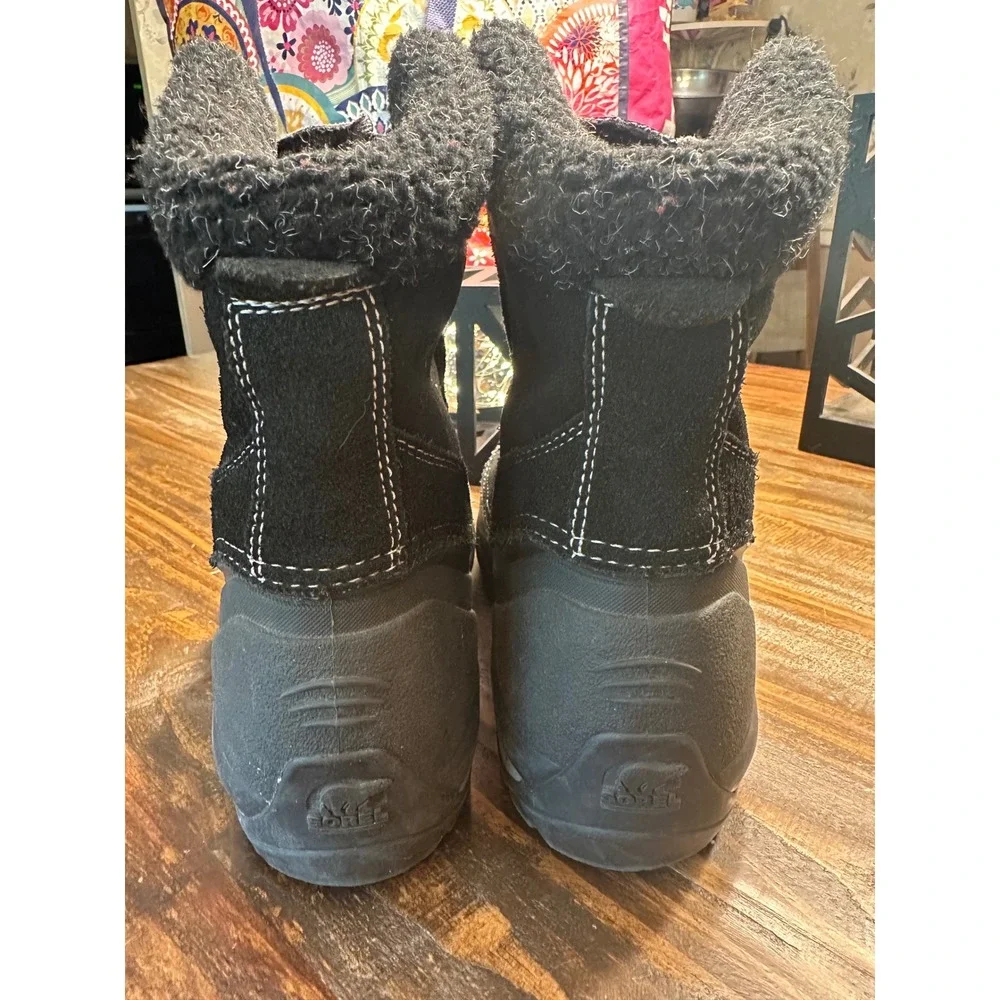 Sorel Crestwynd Black Suede Winter Snow‎ Boots Faux Fur Cuff Warm Lining Size 7